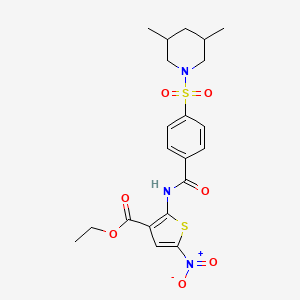 molecular formula C21H25N3O7S2 B2990711 Ethyl 2-(4-((3,5-dimethylpiperidin-1-yl)sulfonyl)benzamido)-5-nitrothiophene-3-carboxylate CAS No. 477537-16-9
