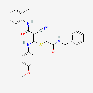 (E)-2-cyano-3-(4-ethoxyanilino)-N-(2-methylphenyl)-3-[2-oxo-2-(1-phenylethylamino)ethyl]sulfanylprop-2-enamide