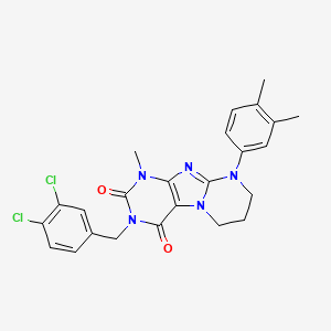 molecular formula C24H23Cl2N5O2 B2990718 3-[(3,4-dichlorophenyl)methyl]-9-(3,4-dimethylphenyl)-1-methyl-1H,2H,3H,4H,6H,7H,8H,9H-pyrimido[1,2-g]purine-2,4-dione CAS No. 861119-36-0