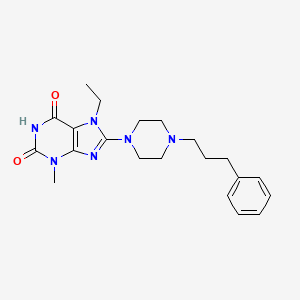 molecular formula C21H28N6O2 B2990778 7-Ethyl-3-methyl-8-[4-(3-phenylpropyl)piperazin-1-yl]purine-2,6-dione CAS No. 898453-88-8