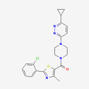 molecular formula C22H22ClN5OS B2990779 (2-(2-Chlorophenyl)-4-methylthiazol-5-yl)(4-(6-cyclopropylpyridazin-3-yl)piperazin-1-yl)methanone CAS No. 2034427-67-1