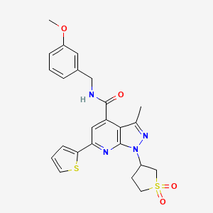 molecular formula C24H24N4O4S2 B2990790 1-(1,1-dioxidotetrahydrothiophen-3-yl)-N-(3-methoxybenzyl)-3-methyl-6-(thiophen-2-yl)-1H-pyrazolo[3,4-b]pyridine-4-carboxamide CAS No. 1021119-69-6