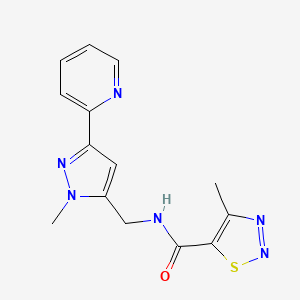4-Methyl-N-[(2-methyl-5-pyridin-2-ylpyrazol-3-yl)methyl]thiadiazole-5-carboxamide