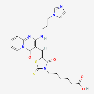 (Z)-6-(5-((2-((3-(1H-imidazol-1-yl)propyl)amino)-9-methyl-4-oxo-4H-pyrido[1,2-a]pyrimidin-3-yl)methylene)-4-oxo-2-thioxothiazolidin-3-yl)hexanoic acid