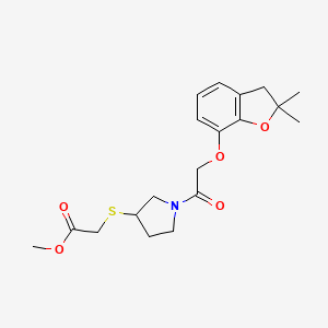 molecular formula C19H25NO5S B2990878 Methyl 2-((1-(2-((2,2-dimethyl-2,3-dihydrobenzofuran-7-yl)oxy)acetyl)pyrrolidin-3-yl)thio)acetate CAS No. 2034267-52-0