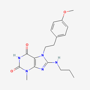 molecular formula C18H23N5O3 B2990960 7-(4-methoxyphenethyl)-3-methyl-8-(propylamino)-1H-purine-2,6(3H,7H)-dione CAS No. 1105197-64-5