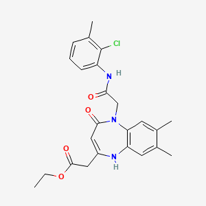 molecular formula C24H26ClN3O4 B2990967 ethyl (5-{2-[(2-chloro-3-methylphenyl)amino]-2-oxoethyl}-7,8-dimethyl-4-oxo-4,5-dihydro-1H-1,5-benzodiazepin-2-yl)acetate CAS No. 1251683-39-2