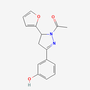 molecular formula C15H14N2O3 B2990974 1-(5-(furan-2-yl)-3-(3-hydroxyphenyl)-4,5-dihydro-1H-pyrazol-1-yl)ethanone CAS No. 915886-24-7