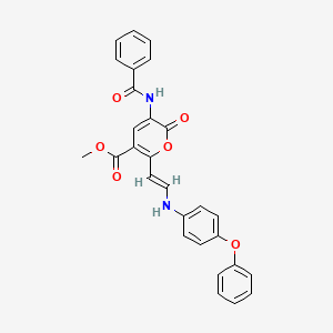 molecular formula C28H22N2O6 B2991013 methyl 3-(benzoylamino)-2-oxo-6-[(E)-2-(4-phenoxyanilino)ethenyl]-2H-pyran-5-carboxylate CAS No. 341966-25-4