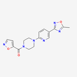 molecular formula C16H16N6O3 B2991132 Isoxazol-5-yl(4-(5-(5-methyl-1,2,4-oxadiazol-3-yl)pyridin-2-yl)piperazin-1-yl)methanone CAS No. 1396871-15-0