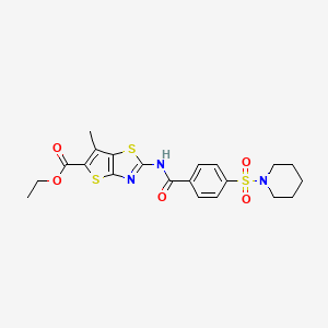 molecular formula C21H23N3O5S3 B2991165 Ethyl 6-methyl-2-(4-(piperidin-1-ylsulfonyl)benzamido)thieno[2,3-d]thiazole-5-carboxylate CAS No. 681158-52-1