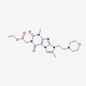 molecular formula C19H26N6O5 B2991223 ethyl 2-(1,7-dimethyl-8-(2-morpholinoethyl)-2,4-dioxo-1H-imidazo[2,1-f]purin-3(2H,4H,8H)-yl)acetate CAS No. 938882-49-6