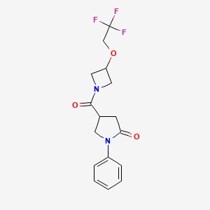 molecular formula C16H17F3N2O3 B2991237 1-Phenyl-4-(3-(2,2,2-trifluoroethoxy)azetidine-1-carbonyl)pyrrolidin-2-one CAS No. 2034339-16-5