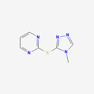molecular formula C7H7N5S B2991247 4-Methyl-3-[(2-pyrimidinyl)thio]-4H-1,2,4-triazole CAS No. 1864995-84-5