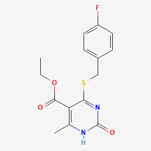 molecular formula C15H15FN2O3S B2991255 ethyl 4-{[(4-fluorophenyl)methyl]sulfanyl}-6-methyl-2-oxo-1,2-dihydropyrimidine-5-carboxylate CAS No. 899957-04-1
