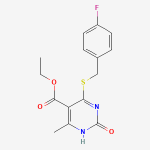 molecular formula C15H15FN2O3S B2991255 ethyl 4-[(4-fluorophenyl)methylsulfanyl]-6-methyl-2-oxo-1H-pyrimidine-5-carboxylate CAS No. 899957-04-1