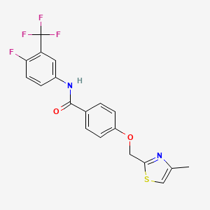 molecular formula C19H14F4N2O2S B2991257 N-(4-fluoro-3-(trifluoromethyl)phenyl)-4-((4-methylthiazol-2-yl)methoxy)benzamide CAS No. 1251542-70-7