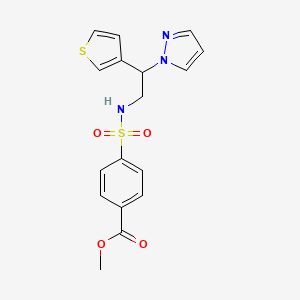molecular formula C17H17N3O4S2 B2991282 methyl 4-(N-(2-(1H-pyrazol-1-yl)-2-(thiophen-3-yl)ethyl)sulfamoyl)benzoate CAS No. 2034570-72-2