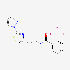 molecular formula C16H13F3N4OS B2991298 N-(2-(2-(1H-pyrazol-1-yl)thiazol-4-yl)ethyl)-2-(trifluoromethyl)benzamide CAS No. 1448064-11-6