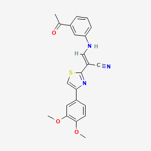 molecular formula C22H19N3O3S B2991350 (E)-3-((3-acetylphenyl)amino)-2-(4-(3,4-dimethoxyphenyl)thiazol-2-yl)acrylonitrile CAS No. 683258-72-2