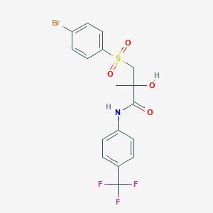 molecular formula C17H15BrF3NO4S B2991360 3-[(4-bromophenyl)sulfonyl]-2-hydroxy-2-methyl-N-[4-(trifluoromethyl)phenyl]propanamide CAS No. 338956-13-1