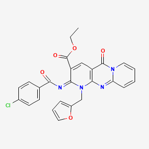 molecular formula C26H19ClN4O5 B2991374 ethyl 6-(4-chlorobenzoyl)imino-7-(furan-2-ylmethyl)-2-oxo-1,7,9-triazatricyclo[8.4.0.03,8]tetradeca-3(8),4,9,11,13-pentaene-5-carboxylate CAS No. 443097-24-3