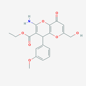 molecular formula C19H19NO7 B2991416 Ethyl 2-amino-6-(hydroxymethyl)-4-(3-methoxyphenyl)-8-oxo-4,8-dihydropyrano[3,2-b]pyran-3-carboxylate CAS No. 899991-72-1
