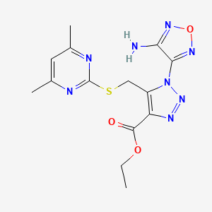 molecular formula C14H16N8O3S B2991434 Ethyl 1-(4-amino-1,2,5-oxadiazol-3-yl)-5-[(4,6-dimethylpyrimidin-2-yl)sulfanylmethyl]triazole-4-carboxylate CAS No. 312506-25-5