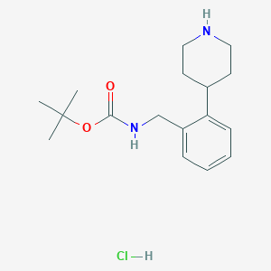 molecular formula C17H27ClN2O2 B2991516 Tert-butyl N-[(2-piperidin-4-ylphenyl)methyl]carbamate;hydrochloride CAS No. 2375260-02-7