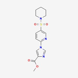 molecular formula C15H18N4O4S B2991591 methyl 1-[5-(piperidin-1-ylsulfonyl)pyridin-2-yl]-1H-imidazole-4-carboxylate CAS No. 1986427-91-1