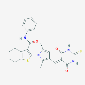 molecular formula C26H24N4O3S2 B299167 2-{3-[(E)-(6-hydroxy-4-oxo-2-sulfanylpyrimidin-5(4H)-ylidene)methyl]-2,5-dimethyl-1H-pyrrol-1-yl}-N-phenyl-4,5,6,7-tetrahydro-1-benzothiophene-3-carboxamide 