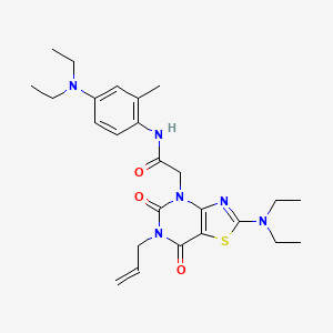 molecular formula C25H34N6O3S B2991674 N-[4-(diethylamino)-2-methylphenyl]-2-[2-(diethylamino)-5,7-dioxo-6-(prop-2-en-1-yl)-4H,5H,6H,7H-[1,3]thiazolo[4,5-d]pyrimidin-4-yl]acetamide CAS No. 1029742-01-5
