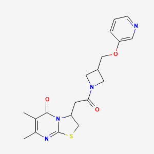 molecular formula C19H22N4O3S B2991795 6,7-dimethyl-3-(2-oxo-2-{3-[(pyridin-3-yloxy)methyl]azetidin-1-yl}ethyl)-2H,3H,5H-[1,3]thiazolo[3,2-a]pyrimidin-5-one CAS No. 2380040-72-0
