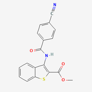 molecular formula C18H12N2O3S B2991840 Methyl 3-(4-cyanobenzamido)benzo[b]thiophene-2-carboxylate CAS No. 477490-33-8