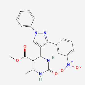 molecular formula C22H19N5O5 B2991999 methyl 6-methyl-4-[3-(3-nitrophenyl)-1-phenyl-1H-pyrazol-4-yl]-2-oxo-1,2,3,4-tetrahydropyrimidine-5-carboxylate CAS No. 431909-83-0