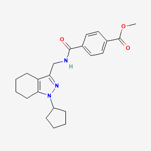 molecular formula C22H27N3O3 B2992103 methyl 4-(((1-cyclopentyl-4,5,6,7-tetrahydro-1H-indazol-3-yl)methyl)carbamoyl)benzoate CAS No. 1448062-66-5