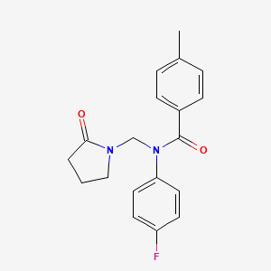 molecular formula C19H19FN2O2 B2992108 N-(4-fluorophenyl)-4-methyl-N-[(2-oxopyrrolidin-1-yl)methyl]benzamide CAS No. 852155-29-4