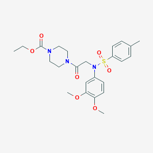 molecular formula C24H31N3O7S B299213 ETHYL 4-{2-[N-(3,4-DIMETHOXYPHENYL)4-METHYLBENZENESULFONAMIDO]ACETYL}PIPERAZINE-1-CARBOXYLATE 