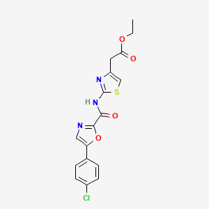 molecular formula C17H14ClN3O4S B2992238 Ethyl 2-(2-(5-(4-chlorophenyl)oxazole-2-carboxamido)thiazol-4-yl)acetate CAS No. 1795482-51-7
