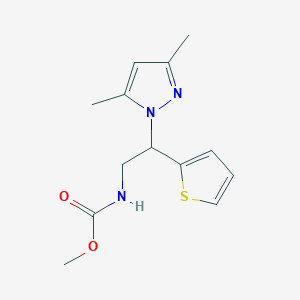 molecular formula C13H17N3O2S B2992255 methyl (2-(3,5-dimethyl-1H-pyrazol-1-yl)-2-(thiophen-2-yl)ethyl)carbamate CAS No. 2034273-85-1