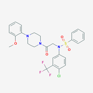 molecular formula C26H25ClF3N3O4S B299231 N-[4-chloro-3-(trifluoromethyl)phenyl]-N-[2-[4-(2-methoxyphenyl)piperazin-1-yl]-2-oxoethyl]benzenesulfonamide 