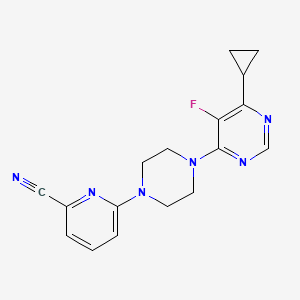 molecular formula C17H17FN6 B2992310 6-[4-(6-Cyclopropyl-5-fluoropyrimidin-4-yl)piperazin-1-yl]pyridine-2-carbonitrile CAS No. 2380167-48-4