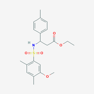 molecular formula C21H27NO5S B2992342 Ethyl 3-(5-methoxy-2,4-dimethylbenzenesulfonamido)-3-(4-methylphenyl)propanoate CAS No. 442658-78-8
