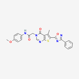 molecular formula C24H19N5O4S B2992350 N-(4-methoxyphenyl)-2-(5-methyl-4-oxo-6-(3-phenyl-1,2,4-oxadiazol-5-yl)thieno[2,3-d]pyrimidin-3(4H)-yl)acetamide CAS No. 1242963-56-9