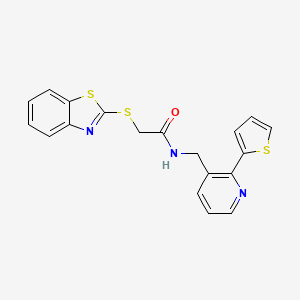 2-(benzo[d]thiazol-2-ylthio)-N-((2-(thiophen-2-yl)pyridin-3-yl)methyl)acetamide