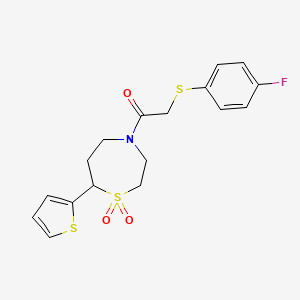 1-(1,1-Dioxido-7-(thiophen-2-yl)-1,4-thiazepan-4-yl)-2-((4-fluorophenyl)thio)ethanone