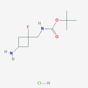 molecular formula C10H20ClFN2O2 B2992401 Tert-butyl N-[(3-amino-1-fluorocyclobutyl)methyl]carbamate;hydrochloride CAS No. 2287339-67-5