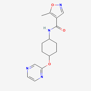 molecular formula C15H18N4O3 B2992418 5-methyl-N-((1r,4r)-4-(pyrazin-2-yloxy)cyclohexyl)isoxazole-4-carboxamide CAS No. 2034437-66-4