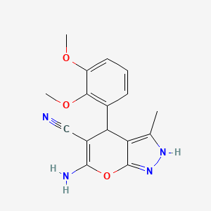 molecular formula C16H16N4O3 B2992427 6-Amino-4-(2,3-dimethoxyphenyl)-3-methyl-2,4-dihydropyrano[2,3-c]pyrazole-5-carbonitrile CAS No. 326915-18-8