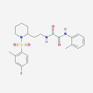 molecular formula C23H28FN3O4S B2992474 N1-(2-(1-((4-fluoro-2-methylphenyl)sulfonyl)piperidin-2-yl)ethyl)-N2-(o-tolyl)oxalamide CAS No. 898407-29-9
